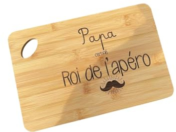 Planche à Découper Papa Certifié Roi de l'Apéro - Planche en Bois 20x30 cm Gravée Personnalisée avec Prénom des Enfants - Cadeau Idéal pour Papa, Fête des Pères, Anniversaire