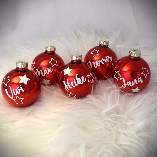 5x Weihnachtskugel verschiedene Farben und Motive mit Namen personalisiert (6 cm, glänzend, schwarz)
