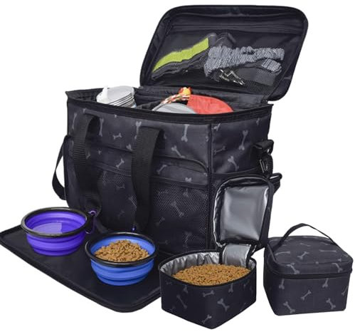 COMOCE Hunde-Reisetasche Für Aufbewahrung Von Hunde Artikel,Reisetasche Für Hundezubehör,Flugzeuggenehmigte Aufbewahrungstasche Mit 2 Vorratsbehälter Und 2 Faltbare Hundenapf