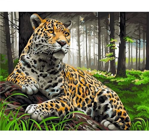 Yoonqun Malen Nach Zahlen Erwachsene,Wald Leopard DIY Ölgemälde auf Leinwand Erwachsene Kinder Ölgemälde Kit mit Pinseln und Acrylfarbe für Home Décor (ohne Rahmen) 40x50cm
