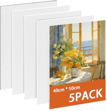 Atliberswo Set Di 5 Tele,Tela Per Dipingere,Telaio Per Quadri 40x50 Cm,Tele In Cotone 100%,Tele Per Colori Acrilici Per Artisti,Dilettanti,Principianti E Bambini Per Acrilico,Acquerello,Bianco