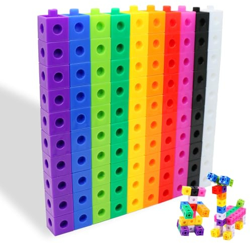 NICEIN Steckwürfel Set - 100 Stück Mathematik Würfel mit Aufbewahrungstasche | Puzzle Blocks,Lernwürfel,Kreativ-Bauset Bausteine | Rechenhilfen&Lerngeschenk für Mädchen und Jungen ab 3 Jahren (100pcs)