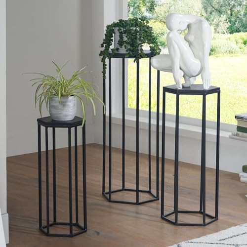 möbelando Mango Massivholz Blumentisch 3er Set Satztisch Säulentisch Dekosäule