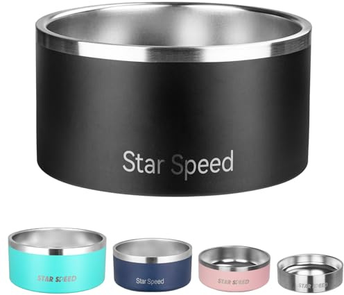 StarSpeed Extra große, isolierte Edelstahl-Hundenäpfe (5,669.9 g) (schwarz) | Isolierter Hundenapf, BPA-freier Wassernapf, sturzfest, rutschfeste Gummiunterseite, strapazierfähig