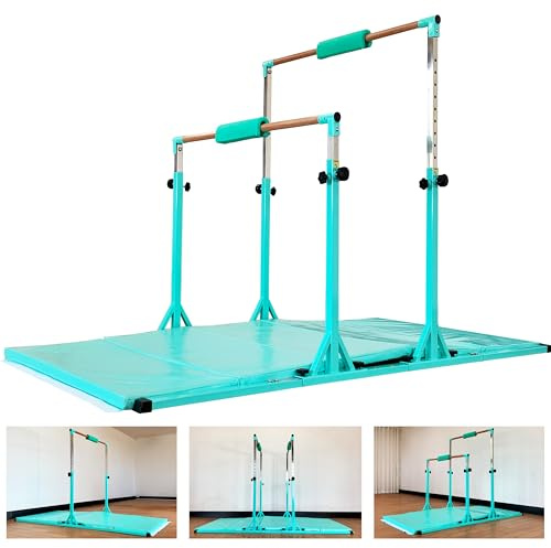 MARFULA Gymnastics Double Horizontal Bars 3Play Gymnastic Parallel Bars with Mat Uneven Bars Gymnastics Training Bar with 304 Stainless Steel Regulating Arms & Fiberglass Rail for Home Club Use