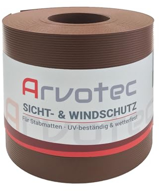 Arvotec Sichtschutz Rillen-Optik, 25 Meter, zur Anbringung an Doppelstabmatten, Lärm-, Sicht- & Windschutz - einfache Montage, ohne Werkzeug - 1,25 mm Materialstärke (Nussbraun - RAL 8011)