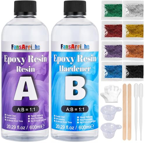FansArriche Epoxidharz, transparent, 1200 ml resin 1: 1-Verhältnis; Kunstharz-Beschichtung, kristallklar, für Holz, künstlerische Kreationen, Restauration