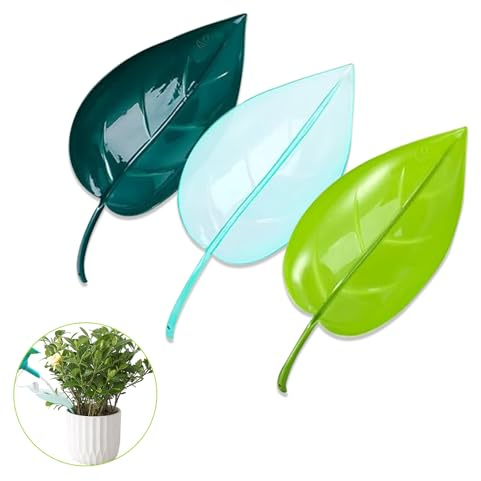 Thatyro 3 Pcs Leaf Plant Watering Funnel, Insert Leaf-Shaped plant water funnel, Indoor & Outdoor Flower Plant Watering Devices Leaf for Houseplant Irrigation Drip (3 Colors) (3)