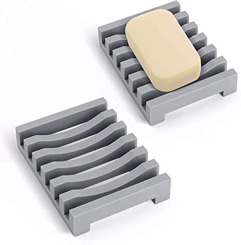 AstraLoom Selbstentleerende Seifenschale (Grau) – Trockene Seife, sicherer Halt (2er Set)