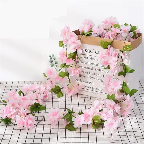 Künstliche Blumenrebe Rosa Sakura künstliche Blumen Girlande Kirschblüten Reben Garten Bogen Dekor gefälschte Blumengirlande Hochzeit Party Home Dekoration für Arch Arrangement Dekoration(2.3m-pink)
