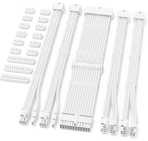 Sirlyr Kit d'extension de câble PSU, extensions de câble PC tressées, 24 broches ATX x 1, 8 broches EPS x 2, PCI-E x 2 8 broches, broches plaquées or pour alimentation GPU avec peignes de câble