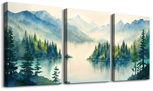 SERIMINO Wandschmuck mit Naturlandschaft für Wohnzimmer, grüner Wald, Berg, Leinwanddrucke, Gemälde, Raumdekoration, See, Baum, Cottagecore, moderne Bauernhaus-Wanddekoration, 3er-Set, 30,5 x 40,6 cm