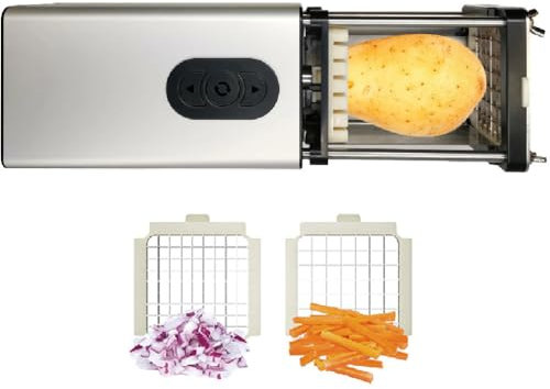 GAYAYAS Electric French Fry Cutter, Automatic potato cutter, Potato Slicer with 1/2Inch & 3/8Inch Blade, Professional Commercial and Household French Fries Cutter,Silver