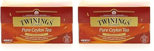 Twinings, Pure Ceylon Tea, Tè Nero Selezionato dal Sapore Intenso ed Equilibrato, con Caffeina, Infusi e Tisane, 1 Confezioni da 25 Filtri (Confezione da 2)