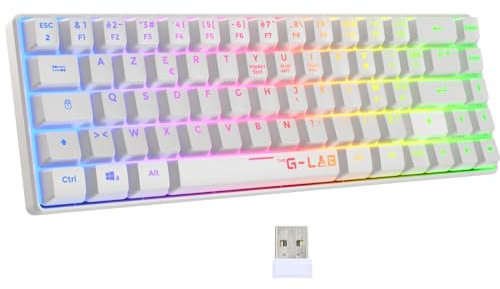 The G-Lab - Keyz Hydrogen WL- Clavier Gamer sans Fil, Clavier 60% Semi-mécanique, Azerty, RGB Multicolore - sans Fil Silencieux, Format Compact TKL - PC/PS4/PS5- New (Blanc)