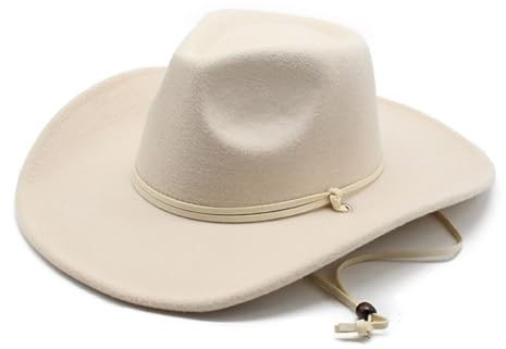 Jellecutte Damen Herren Retro Filzhut mit breiter Krempe Western Cowboyhut Cowgirlhut Dress Up Hut mit Windband-Beige