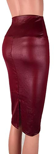 Ymnilian Gonna Pelle Donna Indietro Spalato Donne Skirt Sexy Gonna Nera Vita Alta PU. Gonna in Pelle Vintage Lunga Matita gonne(Split Wine Red,M)