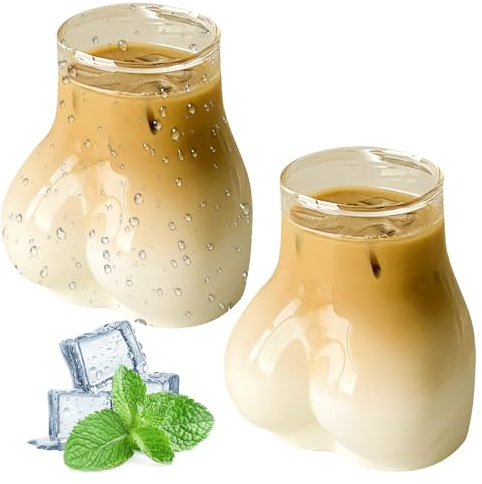 2 Stück Tasse Lustig Mit Hintern Form, 450 Ml Lustige Kaffeetasse, Lustige Po-Form Trinkbecher, Handheld-Glas Butt- Förmiger Tassen Für Latte Macchiato Eiskaffee Whisky Joghurt Soda Kaffee