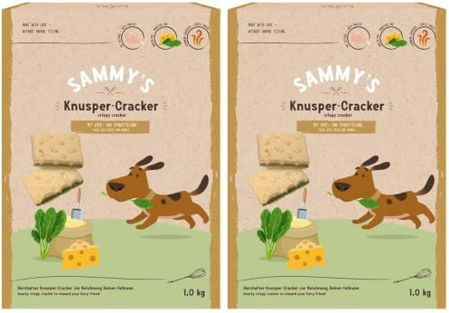 Sammy´s Knusper-Cracker | Herzhafte Snacks für Hunde | Knusper-Cracker mit Käse- und Spinatfüllung | 1 x 1 kg (Packung mit 2)