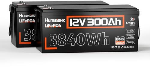 HumsiENK LiFePO4 Lithium Akku, 12V 300Ah, Bluetooth, Integriertes 200A BMS