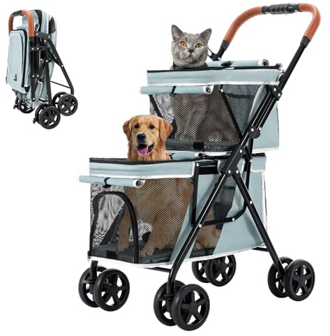Joyfultails Hundebuggy Faltbar, Hundewagen Haustier Kinderwagen Hundebox Klappbar, Haustiere Buggy Geeignet für kleine Hunde und Katzen unter 20 kg (Blau)