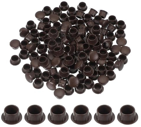 sourcing map 120Pcs Plastic Hole Plugs, 2/5(10mm) Flush Type Panel Round Screw Caps Cover Fastener Knockout Locking Plugs for Furniture Insert End Caps Panels, Dark Brown