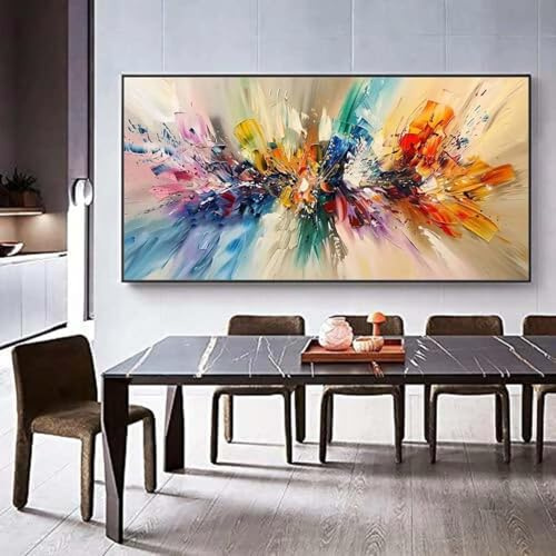 UUDEZO Quadro su tela astratto extra large, dipinto a olio colorato, quadri da parete, decorazione per la stanza, decorazione moderna per la casa, 70x140 cm (28x55 pollici) con cornice nera