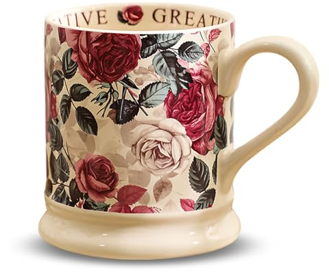 Oriental riverkit Coffee Mugs, 380ML, Porcelain Coffee Mugs with Handle, Large Coffee Cup Set with Flower Patterns, Morden Afternoon Tea Cups for Hot Chocolate, Milk, Cappuccino or Tea, Red