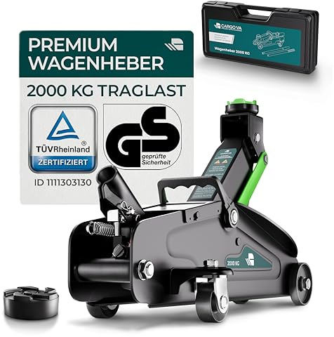 CargoVA Rangierwagenheber 2T hydraulisch | TÜV-Zertifiziert | Hubhöhe 130-330mm | Ideal für PKW & SUV zum Reifenwechsel [inkl. Koffer]