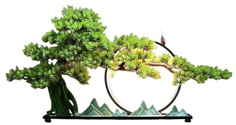 ULTRAWAVE Kunstbaum Simulation von einladenden Kiefernornamenten, Wohnzimmer-Veranda-Dekoration, Zen-Lampenring, Steingarten, Bonsai, Thuja-Basis Kunstpflanzen Für Den Innenbereich(B)