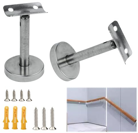 Handlaufhalter Edelstahl Handlaufträger, Verstellbare Edelstahl Handlaufstütze Metall Handlaufhalter mit Schrauben Handlauf Halterung für Treppengeländer Korridor Stützstange Bäder Geländer, 2 Stück