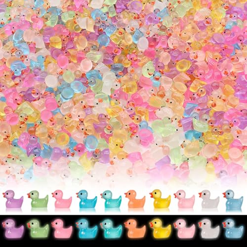 200 Stück Mini Enten, Mini Leuchtend Enten, Mini Enten Figuren Bunte Kleine Enten, Mini Ducks Bunt für Dekoration Aquarium Miniaturgarten Puppenhaus Handwerk Topfdekoration