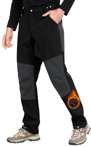 Xnova Pantaloni Trekking Uomo Invernali in Pile Pantalone da Lavoro Impermeabili Termici, Pantaloni Felpati Caldo Cargo Pantaloni Softshell Montagna Caccia con Vita Elasticizzati, Nero, XL