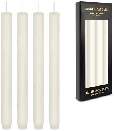 Stabkerzen 4er Set Elfenbein 255 x 23 mm aus Pflanzenwachs | Elegante, rußarme Stabkerzen mit bis zu 14 Stunden Brenndauer - ideal für Hochzeit, Festtafel und stilvolle Tischdeko