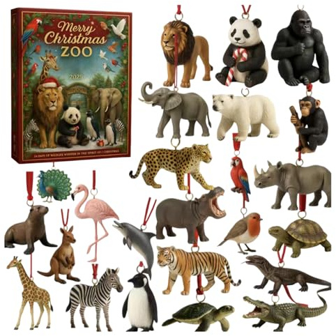 Zoo Adventskalender 2025, Tier Adventskalender 2025 Mit 24 2D Flaches Acryl Animalanhänger 24 Tage Weihnachten Countdown Kalender Weihnachten Geschenken Für Kinder Teenager Teenager