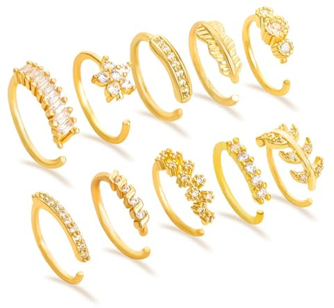 TYXHXTF 10 Pezzi Piercing Naso Finto Nostril Piercing Naso Brillantino Orecchini NasoOro