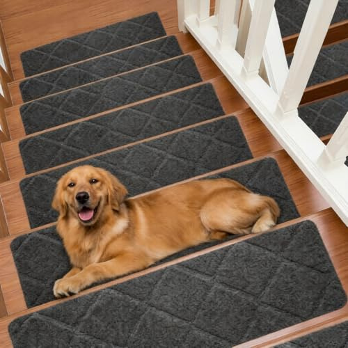 FARYODI Tapis pour Escaliers Auto-adhésifs 15 Pièces, 55 x 19 cm Tapis pour Marches Tapis d’Escalier Intérieur Tapis pour Marches pour Escaliers en Bois, Carrelage et Marbre (Gris Foncé)