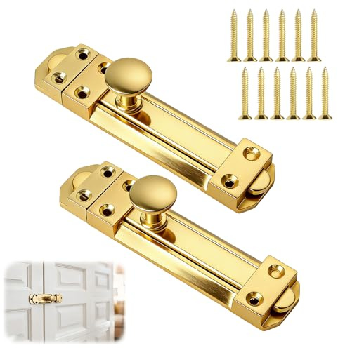 Fawley Brass Door Bolt 2 Pack 4 inch/100mm Surface Mounted Sliding Gate Lock