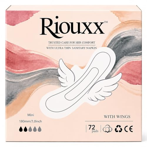 Riouxx Ultra Thin Sanitary Napkins for Women, Soft Non Woven Pads with Advanced Absorption Technology, Breathable and Guard Protection for All Day Freshness. (Petite, 72, Count)