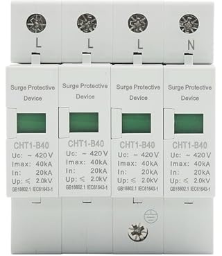 AC SPD 4P 20KA~40KA House Surge Protector Din Rail Mounting Lightning Protection Arrester Device for Photovoltaic System