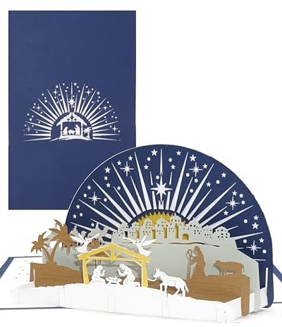 Carte de Noël Crèche avec étoile - Carte pop-up 3D de Noël, cartes de Noël avec enveloppe