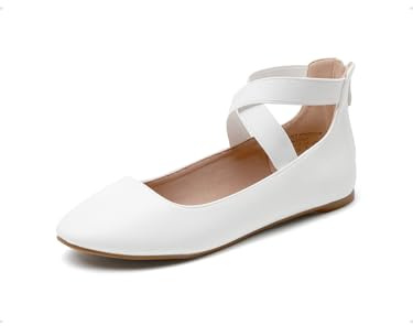 DREAM PAIRS Women's Sole_Stretchy White/PU Elastic Ankle Straps Ballet Flats Shoes Size | Comfortable fashion elastic dressy shoes, elegant flexible for long walking, standing, dancing