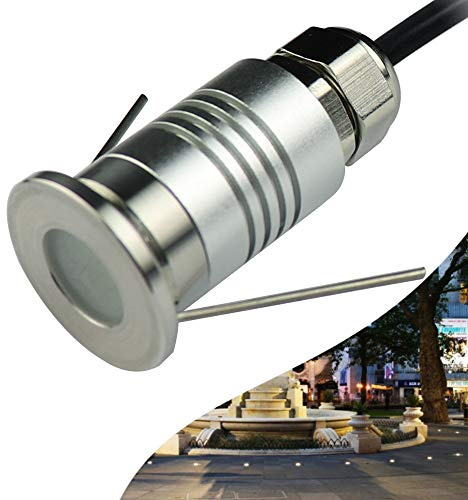 CNBRIGHTER LED Mini In-Ground Well Light-Finger Size,1W 12V DC,120° Wide Beam Angle,IP67 Waterproof,Recessed Marker Indicator Underground Outdoor Landscape Lighting,Warm White-3000K (1 Pack)