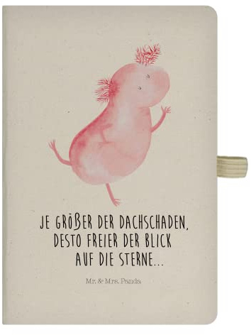 Mr. & Mrs. Panda DIN A5 Baumwoll Notizbuch Axolotl tanzt - Geschenk, Sterne, Dachschaden, Schreibheft, beste Freundin, Notizblock, Molch, Hüpfen, Schwanzlurch, Adressbuch, Lurche, Tanzen, Skizzenbuch