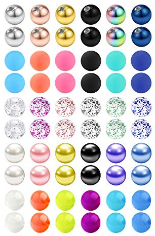 MODRSA 14G 60 Piezas Mix Color bola de reemplazo Acero inoxidable & Claro Acrílico Barra para Industrial Piercing/Pezon/Lengua