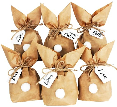 12 Easter Bunny per armeggiare e riempimento - regalo creativo per la Pasqua con 12 sacchetti di carta, corda e pompon
