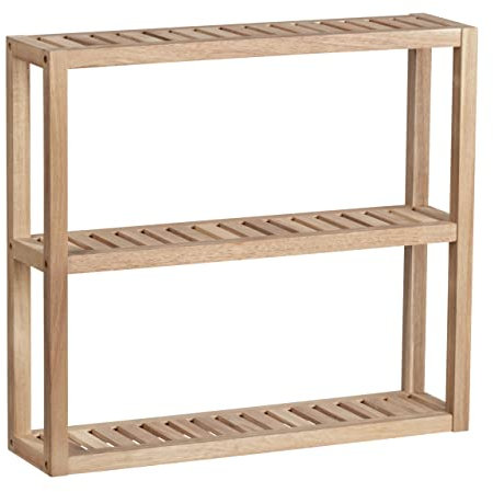 WENKO Wandregal Mod. Acina Badezimmerregal Akazienholz FSC zertifiziert vielseitig für Küche Bad Wohnzimmer Flur 3 Ebenen für Bücher Deko skandinavisches Design Naturholz Möbel 60 x 54 x 15 cm natur