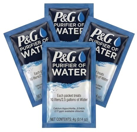 P&G Purifier of Water Portable Water Purifier Packets. Emergency Water Filter Purification Powder Packs for Camping, Hiking, Backpacking, Hunting, and Traveling. (4 Packets)