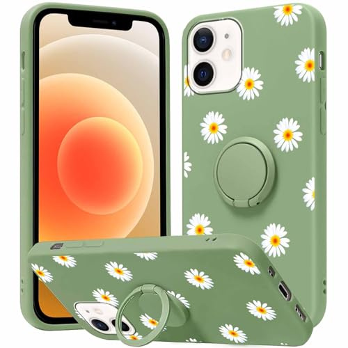 Yoedge Phone Case for iPhone 11 6.1, 360° Ring Holder Kickstand Support Magnetic Car Mount, Slim Silicone Soft TPU Shockproof Protection Matte Case for iPhone 11 for Women Girls, Daisy