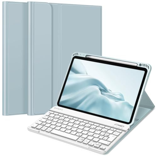 FINTIE Tastatur Hülle für iPad Air 11 Zoll, iPad Air 5./4. Gen 10,9 Zoll | Magnetisch Abnehmbare Deutsches QWERTZ-Layout Bluetooth Tastatur, TPU Rückschale Schutzhülle mit Stifthalter, Eisblau